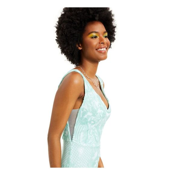 TEEZE ME Womens Green Mesh Gown Sleeveless Full-Length Prom Mermaid Dress 11\12 - Picture 3 of 4